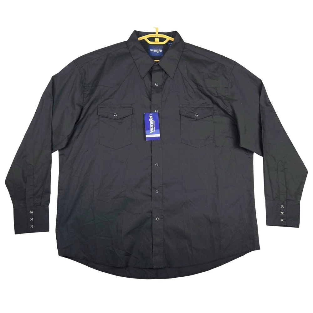 Wrangler Men's Long Sleeve Black‎ Western Snap Shirt XXL